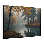 Canvas Schilderijen Waterlichaam met bomen en gras