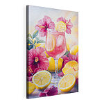 Canvas Schilderijen Glas roze drank met citroenen en bloemen