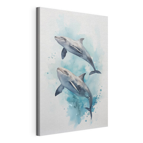 Twee dolfijnen zwemmen in het water Canvas Schilderijen Twee dolfijnen zwemmen in het water