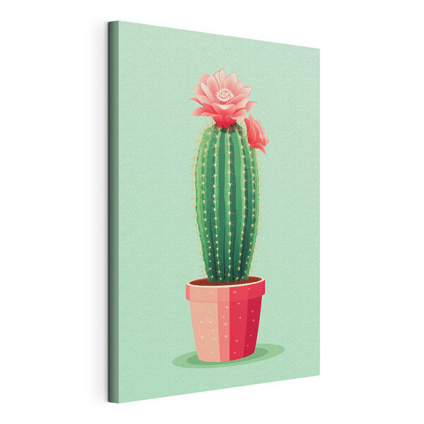 Cactus met een bloem erin Canvas Schilderijen Cactus met een bloem erin