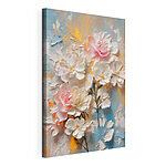Canvas Schilderijen Schilderij van bloemen op een blauwe en gele achtergrond