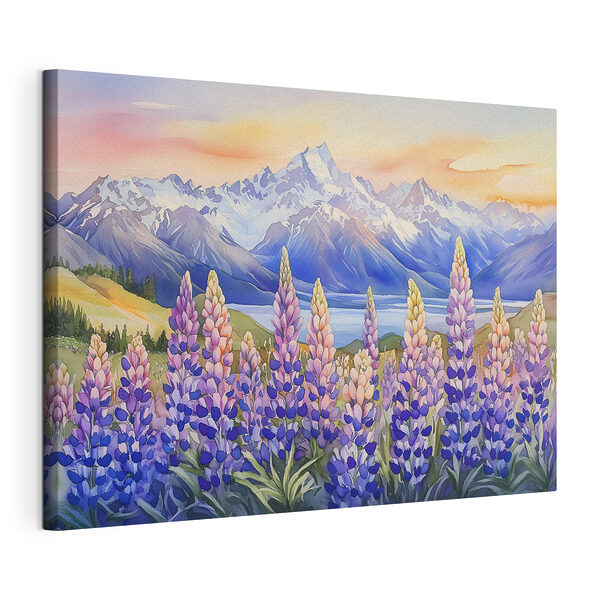 Schilderij van bloemen en bergen Canvas Schilderijen Schilderij van bloemen en bergen