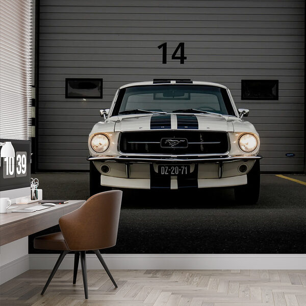 Fotobehang Auto geparkeerd voor een garage