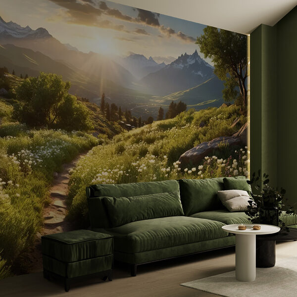 Fotobehang Boom met een berg op de achtergrond