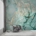 Fotobehang Abstracte groenblauwe en beige wervelende patronen