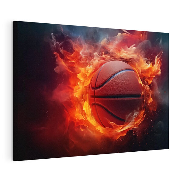 Canvas Schilderijen Een brandende basketbal tegen een zwarte achtergrond