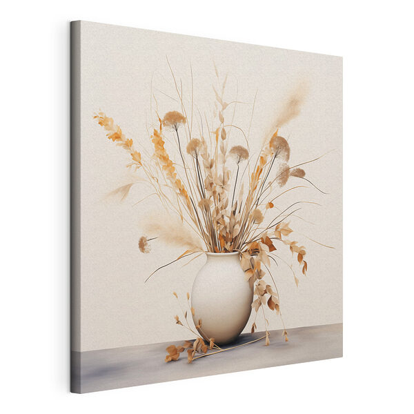 Canvas Schilderijen Vaas met gedroogde bloemen
