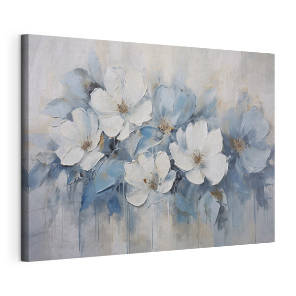 Schilderij met witte en blauwe bloemen Canvas Schilderijen Schilderij met witte en blauwe bloemen