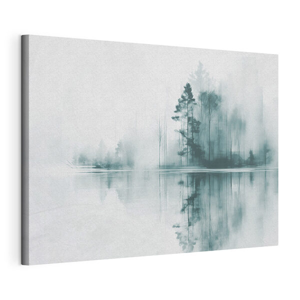 Canvas Schilderijen Waterpartij met bomen en rook