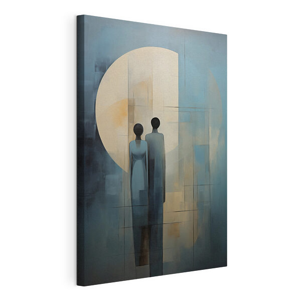 Schilderij van twee mensen die voor de maan staan Canvas Schilderijen Schilderij van twee mensen die voor de maan staan
