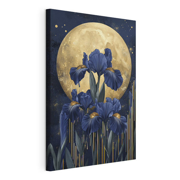 Canvas Schilderijen Schilderij van bloemen en een maan