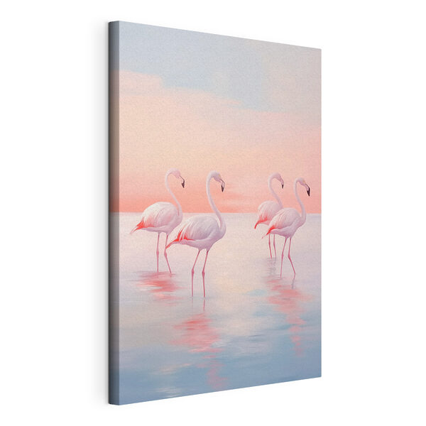 Een groep flamingo’s die in het water staan Canvas Schilderijen Een groep flamingo’s die in het water staan