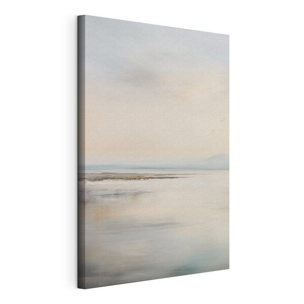 Canvas Schilderijen Landschap met een meer en vliegende vogels