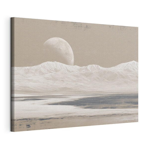 Maan boven een besneeuwde berg Canvas Schilderijen Maan boven een besneeuwde berg