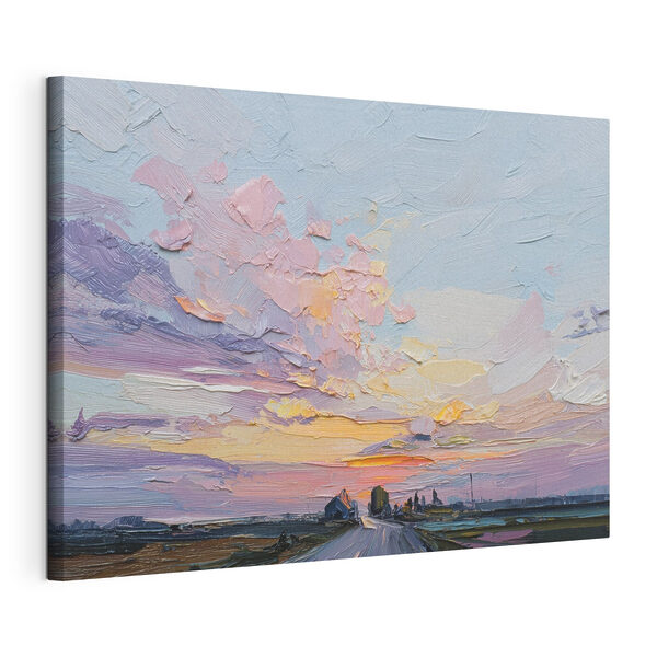 Canvas Schilderijen Schilderij van een weg en gebouwen