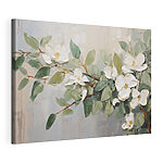 Canvas Schilderijen Schilderij van witte bloemen en groene bladeren