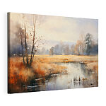 Canvas Schilderijen Aquarelschilderij van een moeras met bomen en gras