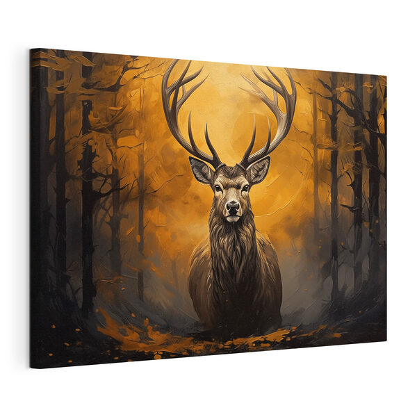 Schilderij van een hert in het bos Canvas Schilderijen Schilderij van een hert in het bos