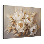 Canvas Schilderijen Een groep witte bloemen en bruine bladeren