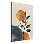 Canvas Schilderijen Plant met bladeren en oranje cirkels