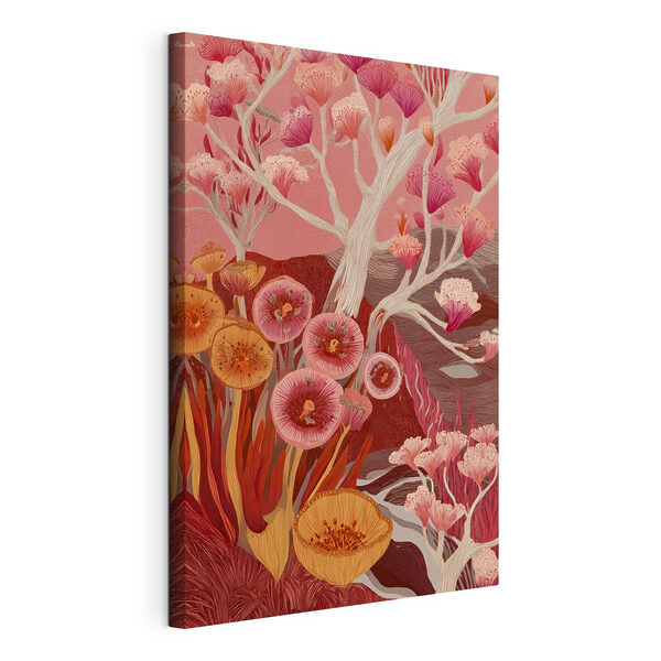 Schilderij van bloemen en bomen Canvas Schilderijen Schilderij van bloemen en bomen