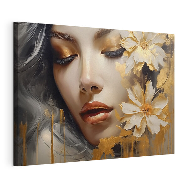 Zachte schoonheid met bloemige accenten Canvas Schilderijen Zachte schoonheid met bloemige accenten