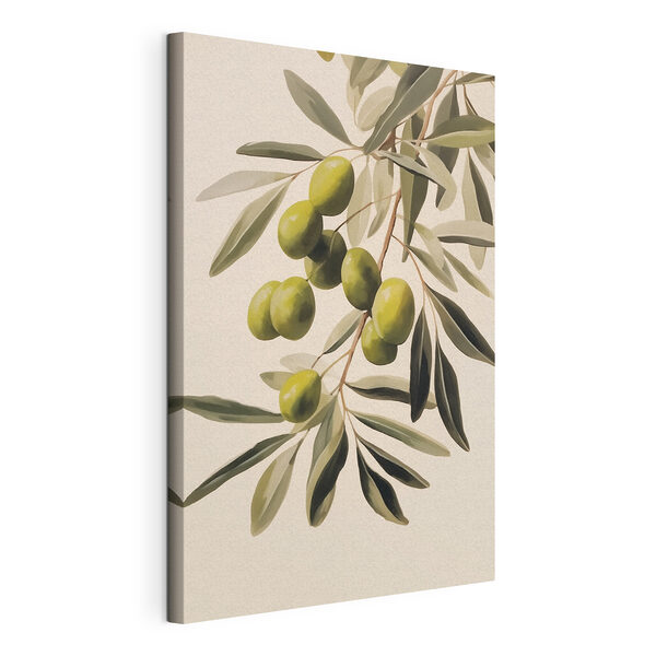 Schilderij van groene olijven aan een tak Canvas Schilderijen Schilderij van groene olijven aan een tak