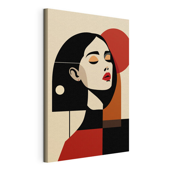 Vrouw met zwart haar en rode lippen Canvas Schilderijen Vrouw met zwart haar en rode lippen