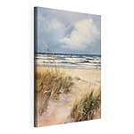 Canvas Schilderijen Strand met gras en golven
