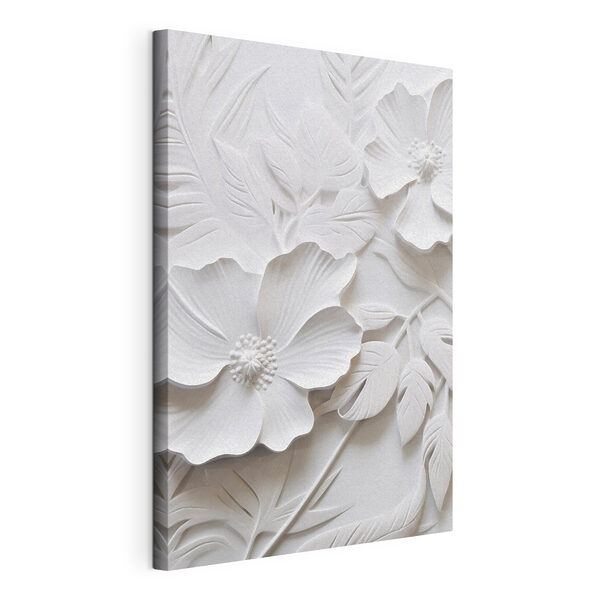 Canvas Schilderijen Witte bloem met bladeren