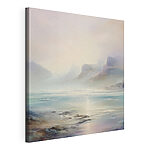 Canvas Schilderijen Schilderij van een landschap met bergen en water
