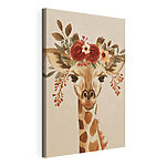 Canvas Schilderijen Giraffe met bloemen op haar kop