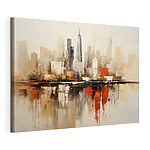 Canvas Schilderijen Schilderij van een stad met de weerspiegeling van een gebouw