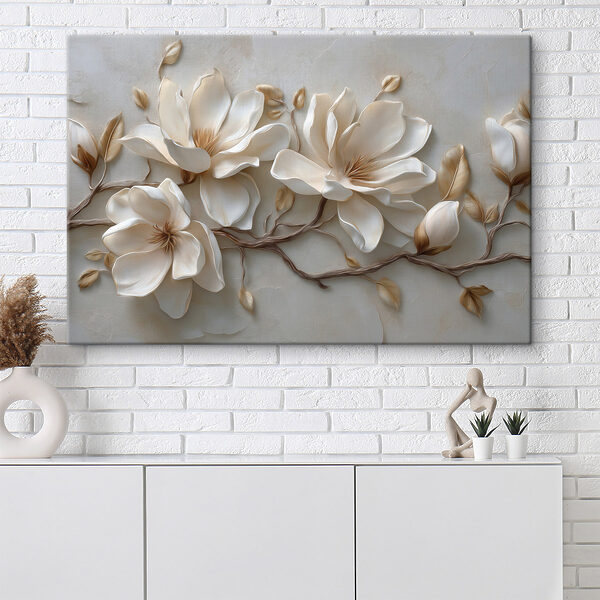 Witte bloemen op een witte achtergrond Canvas Schilderijen Witte bloemen op een witte achtergrond