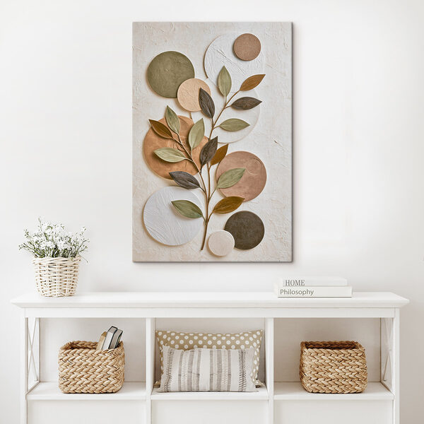 Plant met bladeren en cirkels Canvas Schilderijen Plant met bladeren en cirkels