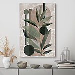Canvas Schilderijen Schilderij van een plant met bladeren en geometrische vormen