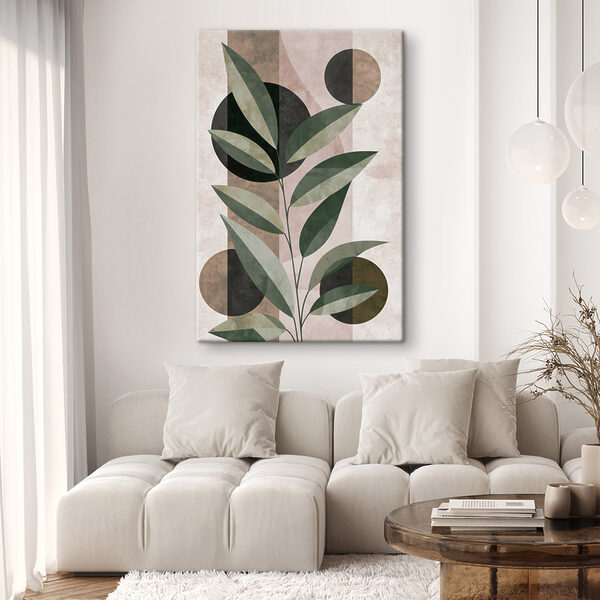 Canvas Schilderijen Plant met bladeren en cirkels