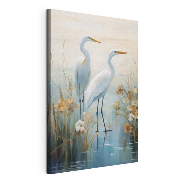 Schilderij van vogels die in het water staan Canvas Schilderijen Schilderij van vogels die in het water staan