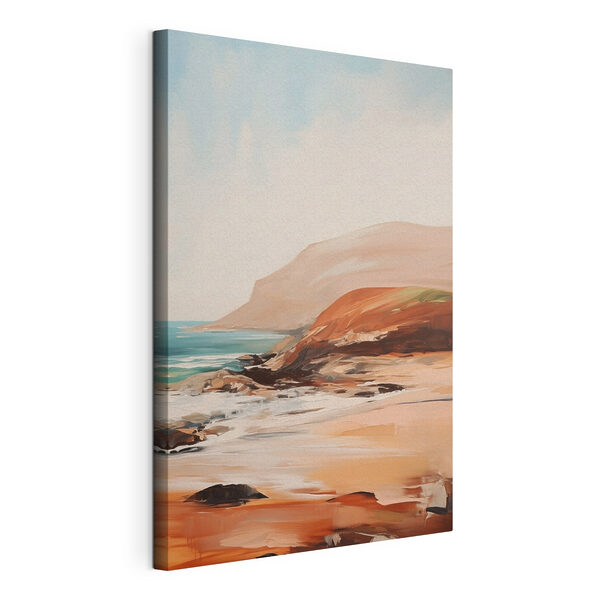 Schilderij van een strand met een rotsachtige kust Canvas Schilderijen Schilderij van een strand met een rotsachtige kust