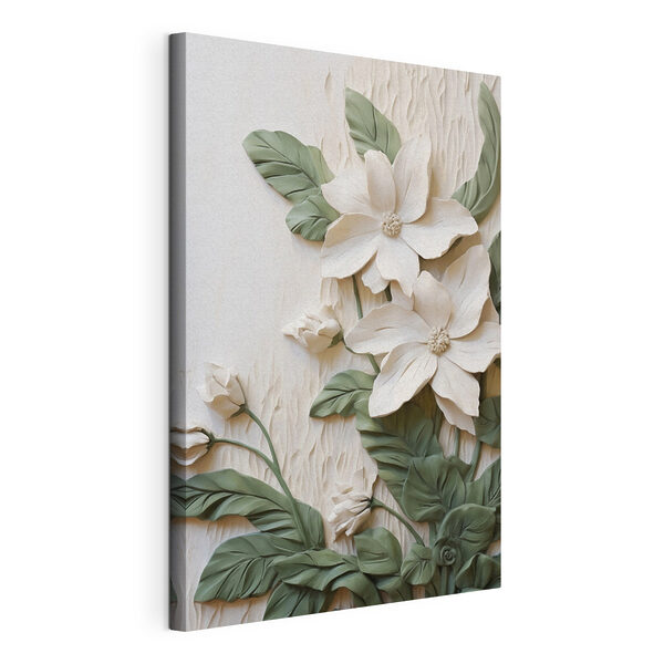 Witte bloemen en bladeren op een witte achtergrond Canvas Schilderijen Witte bloemen en bladeren op een witte achtergrond