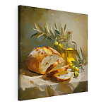 Canvas Schilderijen Schilderij van een stilleven met een brood en olijven