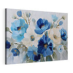 Canvas Schilderijen Schilderij met blauwe en witte bloemen