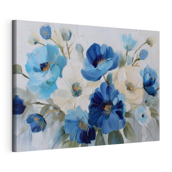 Schilderij met blauwe en witte bloemen Canvas Schilderijen Schilderij met blauwe en witte bloemen