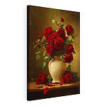 Canvas Schilderijen Schilderij van een vaas met rode rozen