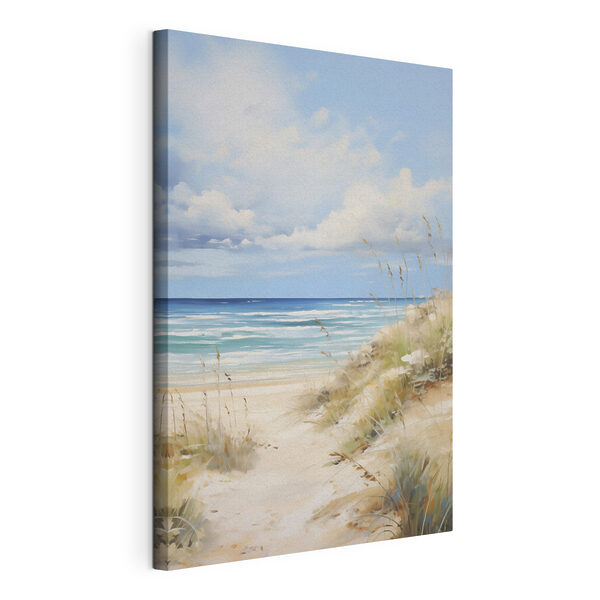 Strand met gras en water Canvas Schilderijen Strand met gras en water