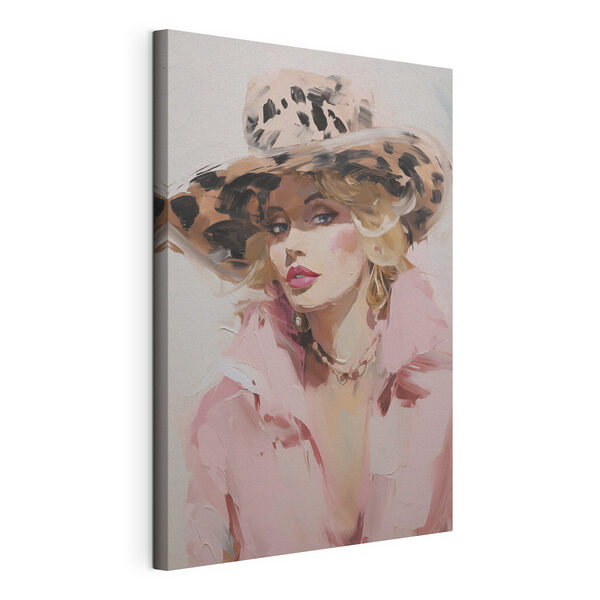Canvas Schilderijen Schilderij van een vrouw met een hoed op