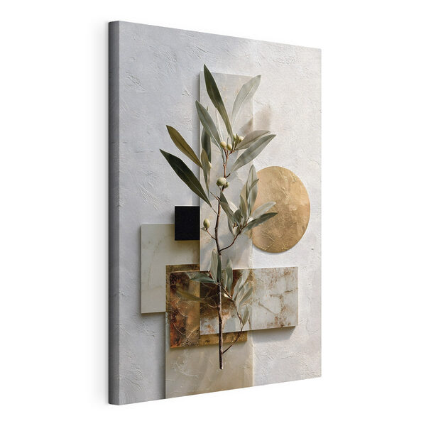 Canvas Schilderijen Plant met bladeren en geometrische vormen