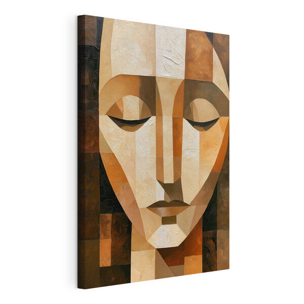 - Abstrakt portret in aardetinten Canvas Schilderijen - Abstrakt portret in aardetinten