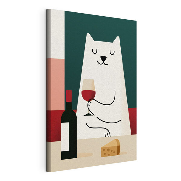 Kat met een glas wijn in haar poot Canvas Schilderijen Kat met een glas wijn in haar poot