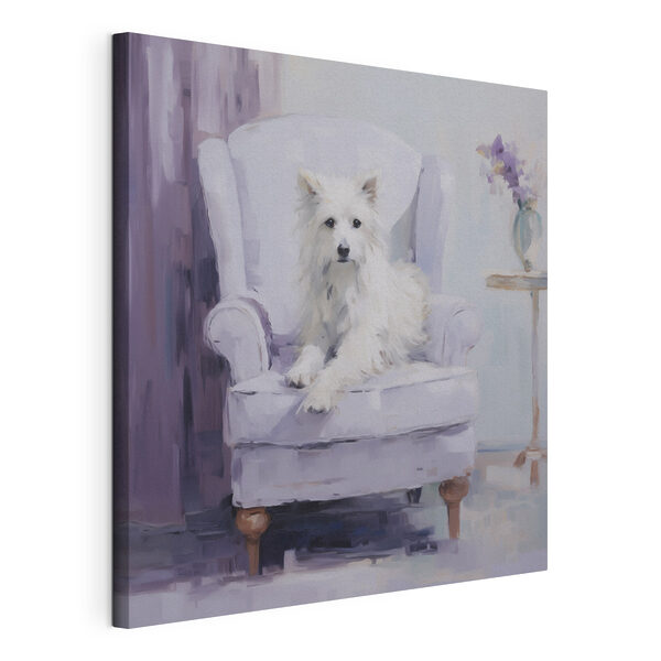 Hond zit in een stoel Canvas Schilderijen Hond zit in een stoel